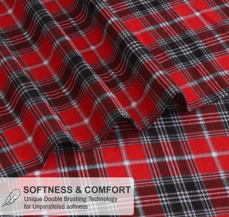 RUVANTI Flannel Sheets King Size - 100% Cotton Brushed King Size Sheets Set - Deep Pockets 16 Inches Bed Sheets - All Seasons Breathable & Extra Soft - Warm & Cozy, 4 Piece, Red Plaid - Image 3